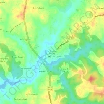 Topografische Karte Huntingtown Estates, Höhe, Relief