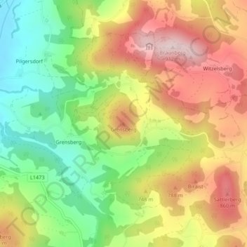 Topografische Karte Grensberg, Höhe, Relief
