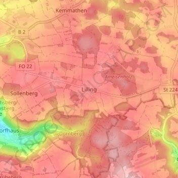 Topografische Karte Lilling, Höhe, Relief