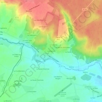 Topografische Karte Le Charme, Höhe, Relief