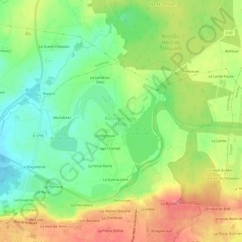 Topografische Karte Bazouges-sous-Hédé, Höhe, Relief