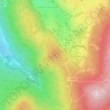 Topografische Karte Weilsberg, Höhe, Relief