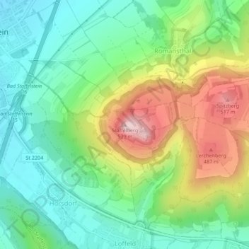 Topografische Karte Staffelberg, Höhe, Relief
