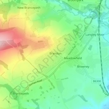 Topografische Karte Brandon, Höhe, Relief
