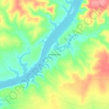 Topografische Karte Devils Shores, Höhe, Relief