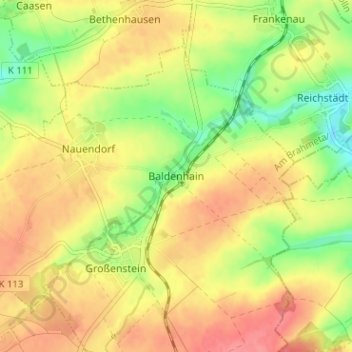 Topografische Karte Baldenhain, Höhe, Relief