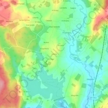 Topografische Karte A Brea, Höhe, Relief