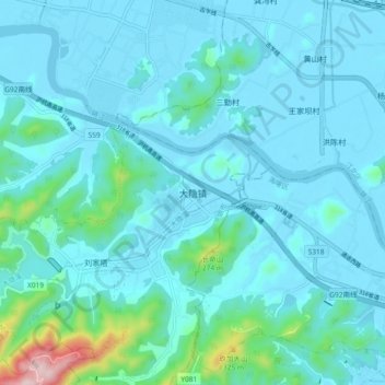 Topografische Karte 大隐镇, Höhe, Relief