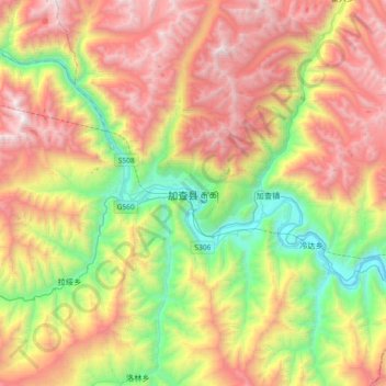Topografische Karte 加查县, Höhe, Relief