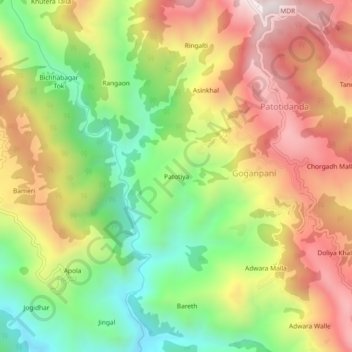 Topografische Karte Patotiya, Höhe, Relief