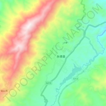 Topografische Karte 德党镇, Höhe, Relief