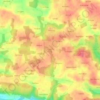 Topografische Karte Coëtulaire er Hoed, Höhe, Relief
