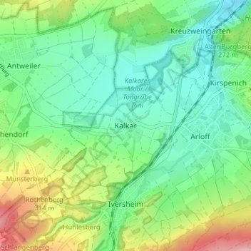 Topografische Karte Kalkar, Höhe, Relief