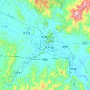 Topografische Karte 八步区, Höhe, Relief