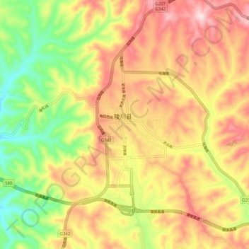 Topografische Karte 崇文镇, Höhe, Relief