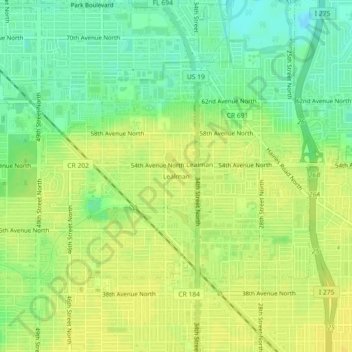 Topografische Karte Lealman, Höhe, Relief