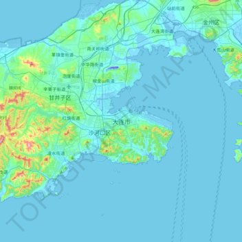 Topografische Karte 大连市, Höhe, Relief