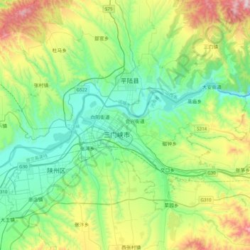 Topografische Karte 湖滨区, Höhe, Relief