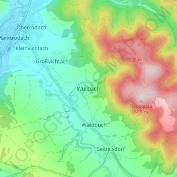 Topografische Karte Wurbach, Höhe, Relief
