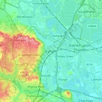 Topografische Karte Egham, Höhe, Relief