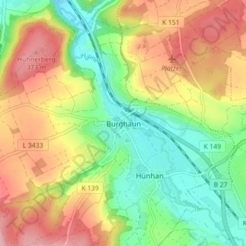 Topografische Karte Burghaun, Höhe, Relief