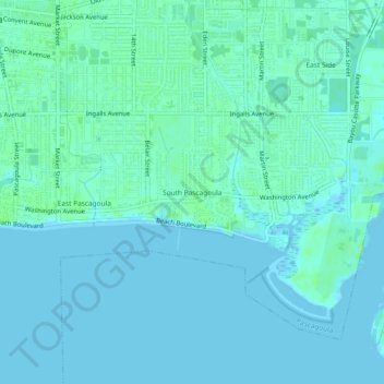 Topografische Karte South Pascagoula, Höhe, Relief