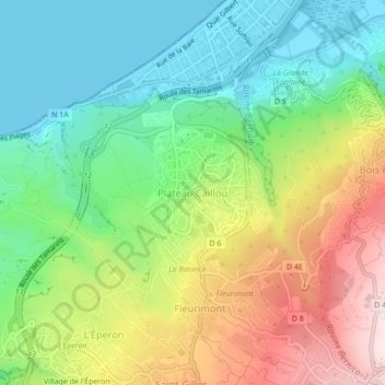 Topografische Karte Plateau Caillou, Höhe, Relief
