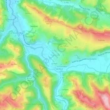Topografische Karte Nauviale, Höhe, Relief