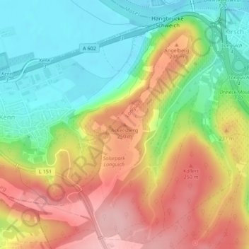 Topografische Karte Ackersberg, Höhe, Relief