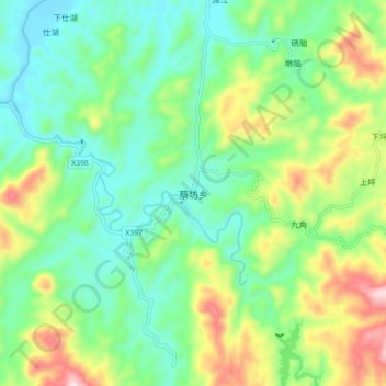 Topografische Karte 蔡坊乡, Höhe, Relief