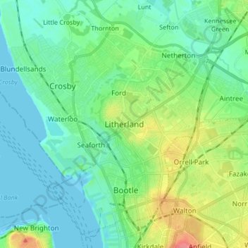 Topografische Karte Litherland, Höhe, Relief