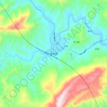 Topografische Karte 羊木镇, Höhe, Relief