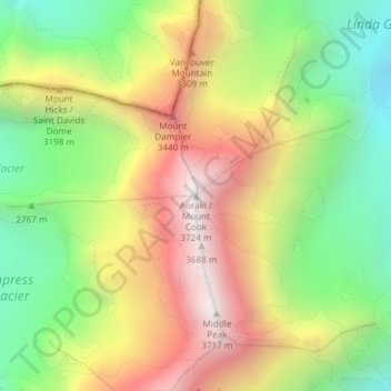 Topografische Karte Aoraki / Mount Cook, Höhe, Relief