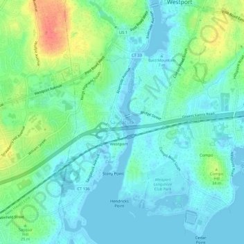 Topografische Karte Saugatuck, Höhe, Relief