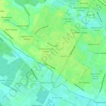 Topografische Karte Magnolia Heights, Höhe, Relief