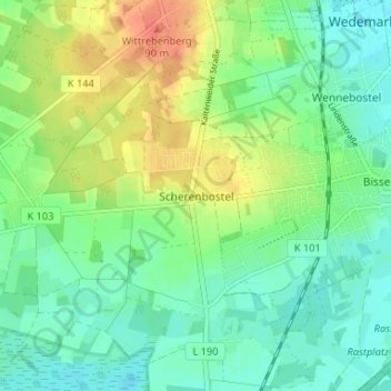 Topografische Karte Scherenbostel, Höhe, Relief