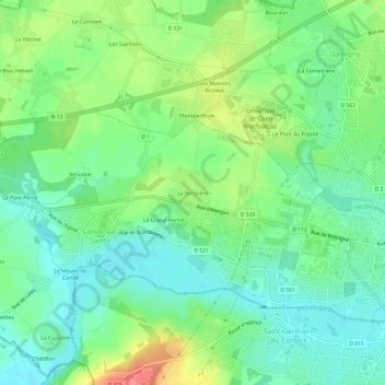 Topografische Karte La Boissière, Höhe, Relief