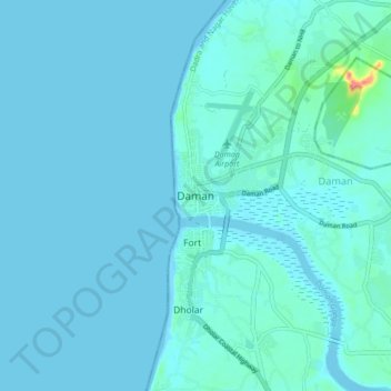 Topografische Karte Daman, Höhe, Relief