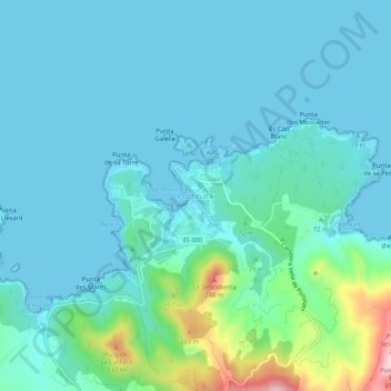Topografische Karte Portinatx, Höhe, Relief