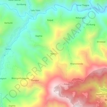 Topografische Karte Hyang, Höhe, Relief