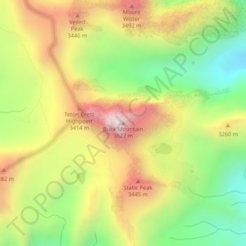 Topografische Karte Buck Mountain, Höhe, Relief