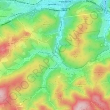 Topografische Karte Pfalzau, Höhe, Relief