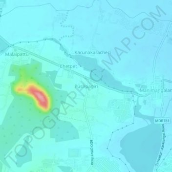 Topografische Karte Pushpagiri, Höhe, Relief