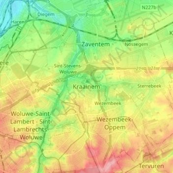 Topografische Karte Kraainem, Höhe, Relief
