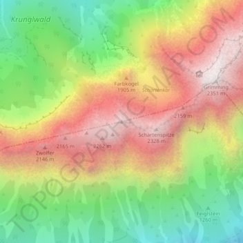 Topografische Karte Steinfeldspitze-Nordost-Gipfel, Höhe, Relief