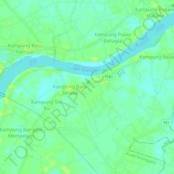 Topografische Karte Kampung Serada, Höhe, Relief