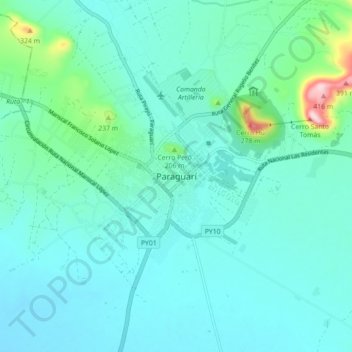 Topografische Karte Paraguarí, Höhe, Relief