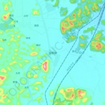 Topografische Karte 百朋镇, Höhe, Relief