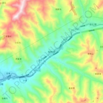 Topografische Karte 柏林镇, Höhe, Relief