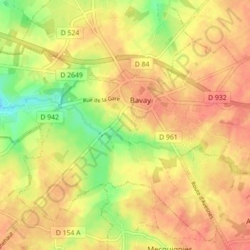 Topografische Karte Louvignies, Höhe, Relief